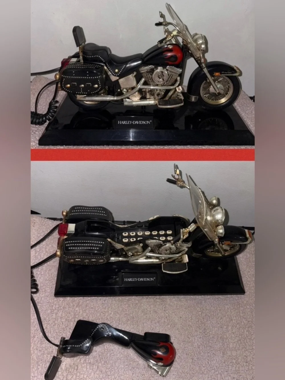 Harley-Davidson Black Motorcycle Phone with Red Flame Accents